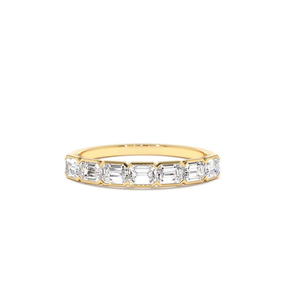 Half Bezel Emerald Cut Diamond Wedding Band 0.75 CTW in 14K Gold — view 1