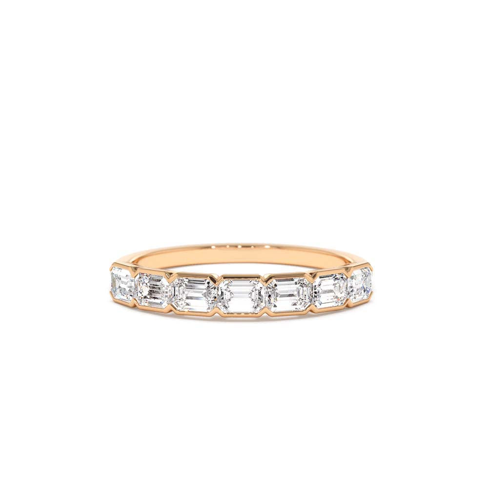 Half Bezel Emerald Cut Diamond Wedding Band 0.75 CTW in 14K Gold — view 4