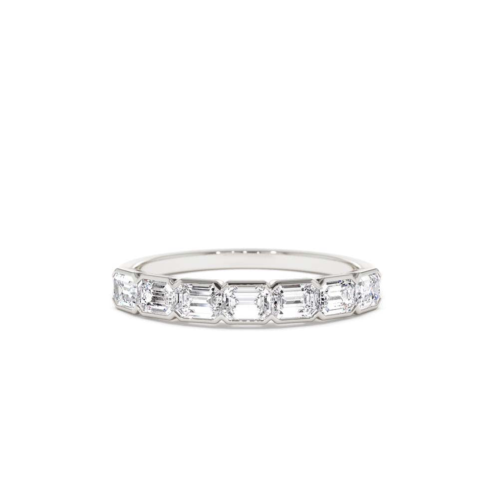 Half Bezel Emerald Cut Diamond Wedding Band 0.75 CTW in 14K Gold — view 3