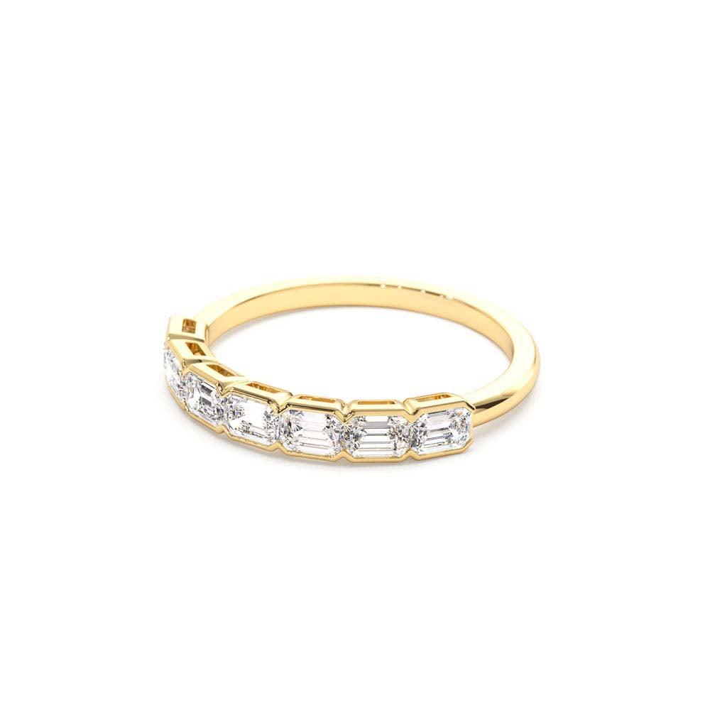 Half Bezel Emerald Cut Diamond Wedding Band 0.75 CTW in 14K Gold — view 2