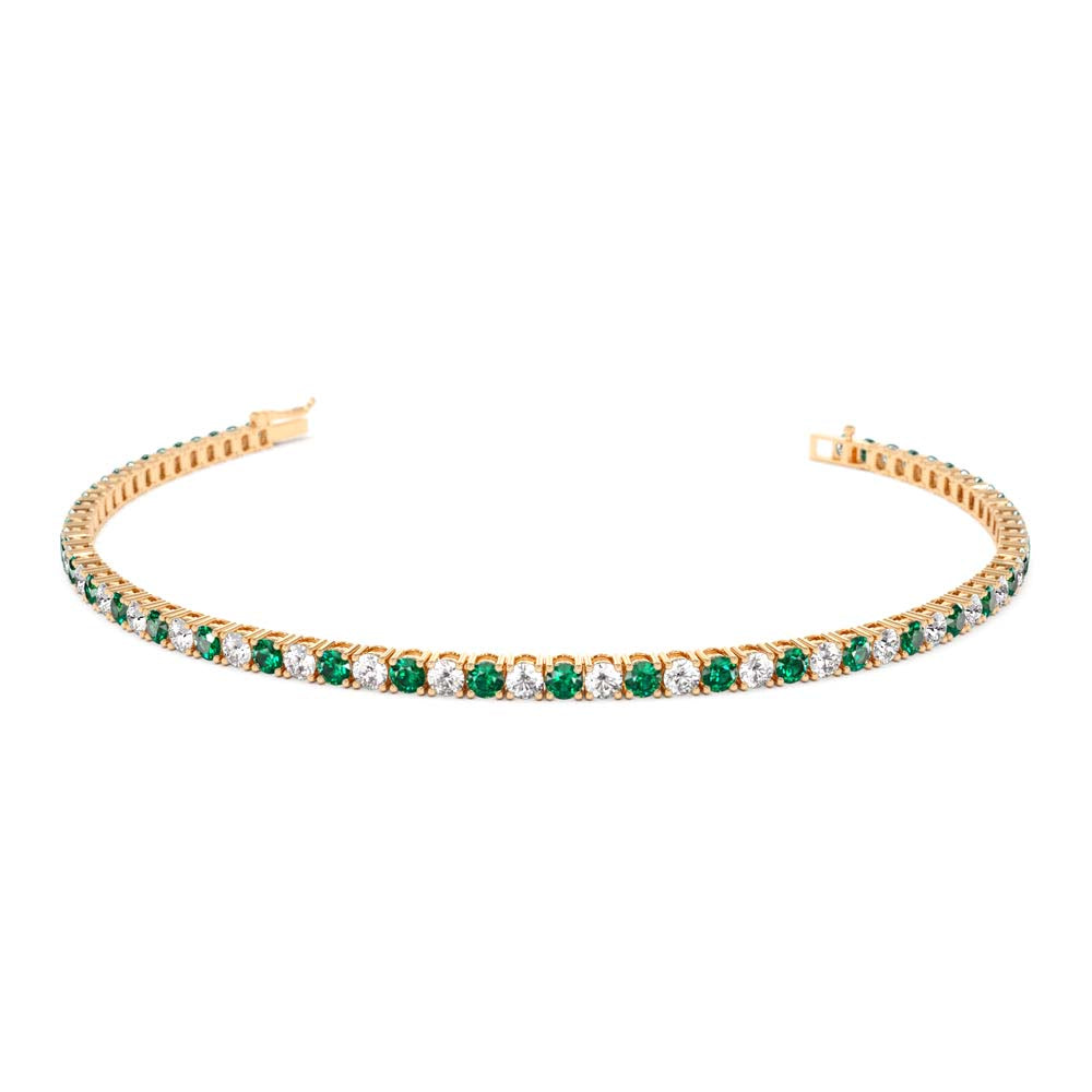 Prong Setting Diamond and Emerald Tennis Bracelet in 14K Gold — view 4