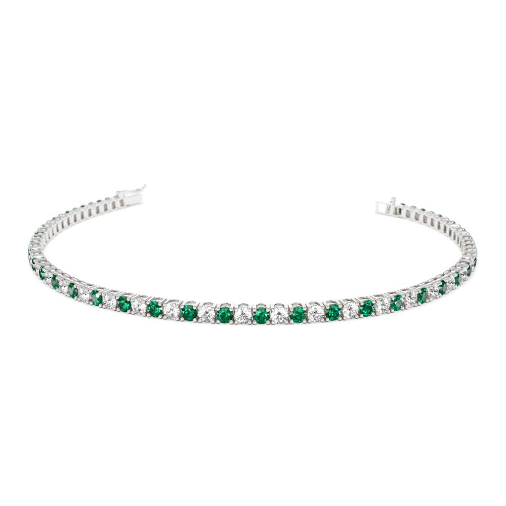 Prong Setting Diamond and Emerald Tennis Bracelet in 14K Gold — view 3