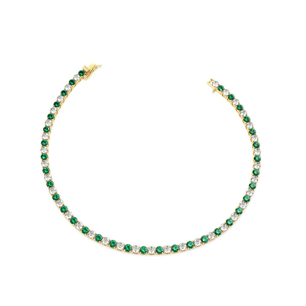 Prong Setting Diamond and Emerald Tennis Bracelet in 14K Gold — view 2