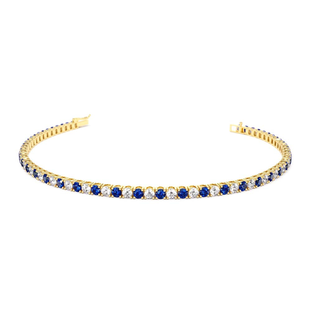 Prong Setting Diamond and Sapphire Tennis Bracelet in 14K Gold — view 1