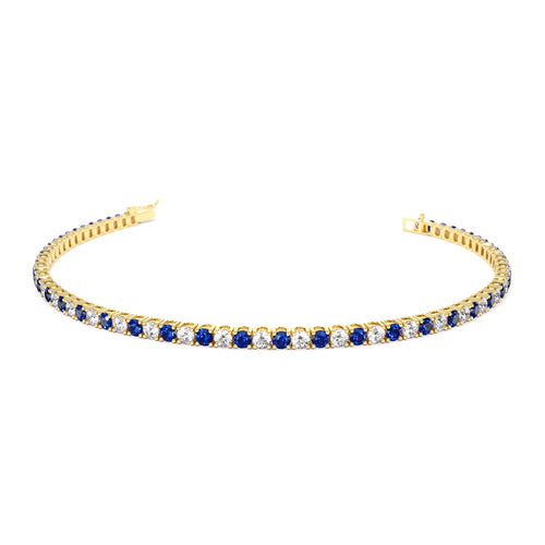 Prong Setting Diamond and Sapphire Tennis Bracelet in 14K Gold — view 1