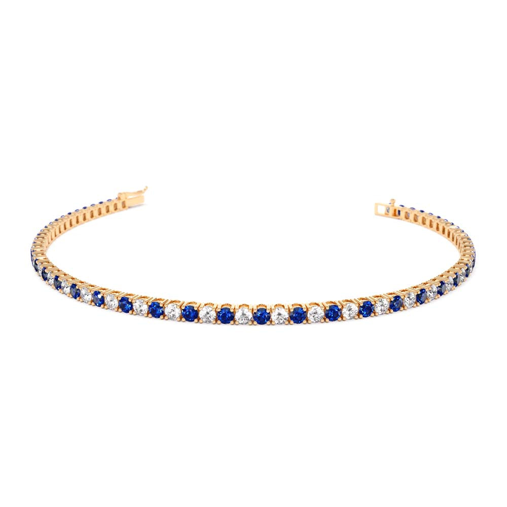 Prong Setting Diamond and Sapphire Tennis Bracelet in 14K Gold — view 4