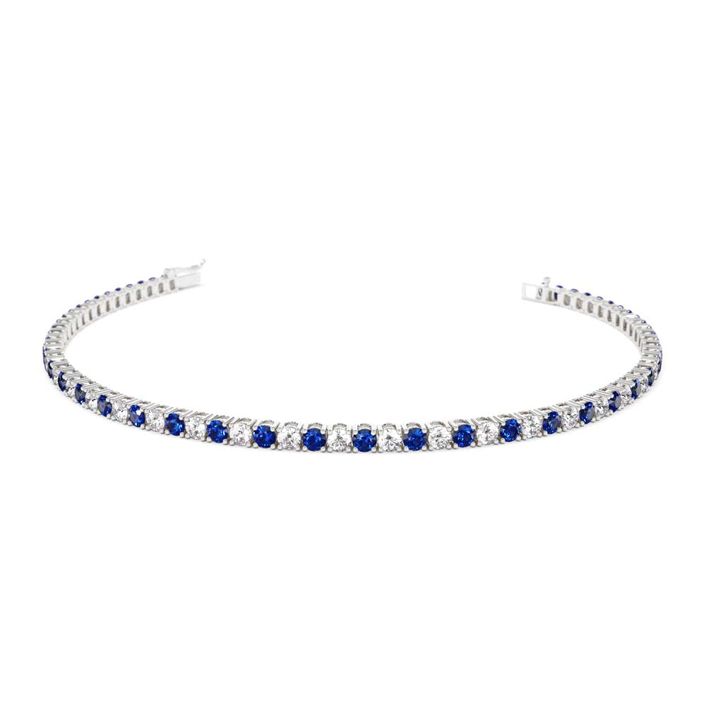 Prong Setting Diamond and Sapphire Tennis Bracelet in 14K Gold — view 3