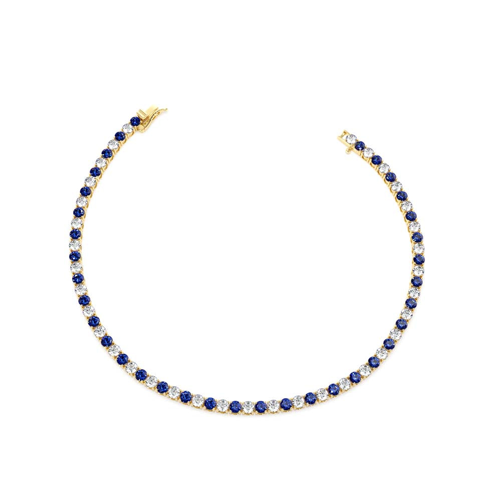 Prong Setting Diamond and Sapphire Tennis Bracelet in 14K Gold — view 2