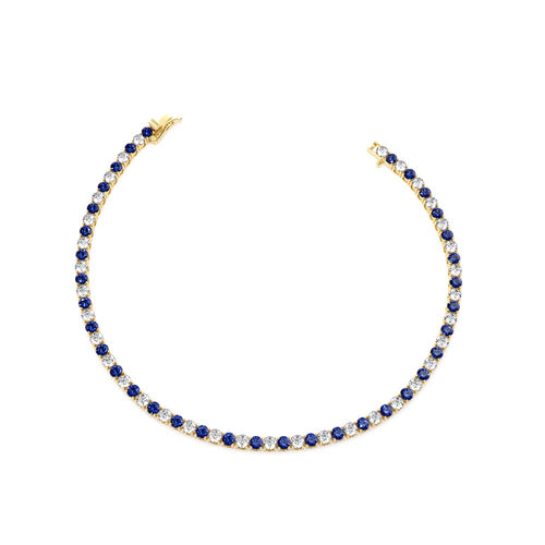Prong Setting Diamond and Sapphire Tennis Bracelet in 14K Gold — view 2