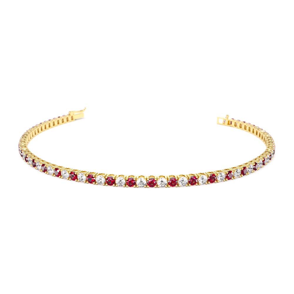 Prong Setting Diamond and Ruby Tennis Bracelet in 14K Gold — view 1