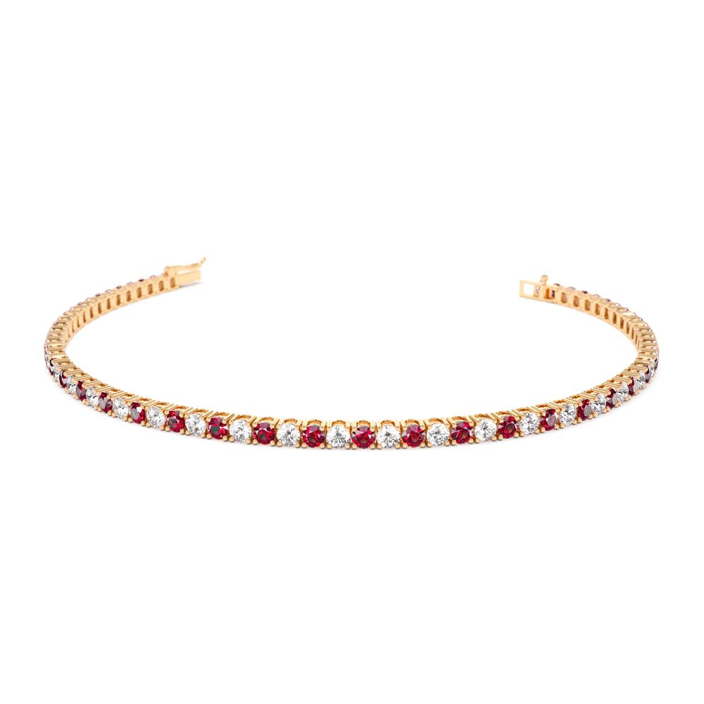 Prong Setting Diamond and Ruby Tennis Bracelet in 14K Gold — view 4
