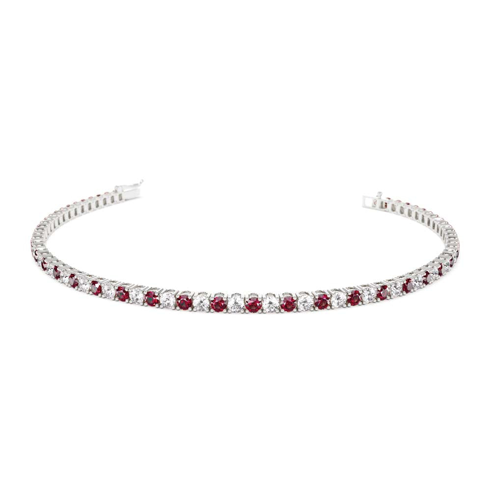 Prong Setting Diamond and Ruby Tennis Bracelet in 14K Gold — view 3