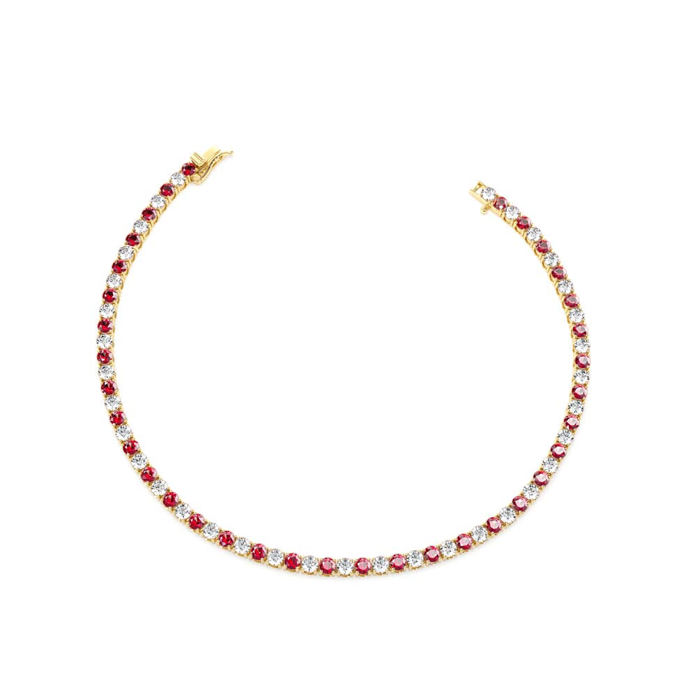 Prong Setting Diamond and Ruby Tennis Bracelet in 14K Gold — view 2