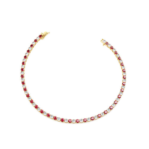 Prong Setting Diamond and Ruby Tennis Bracelet in 14K Gold — view 2