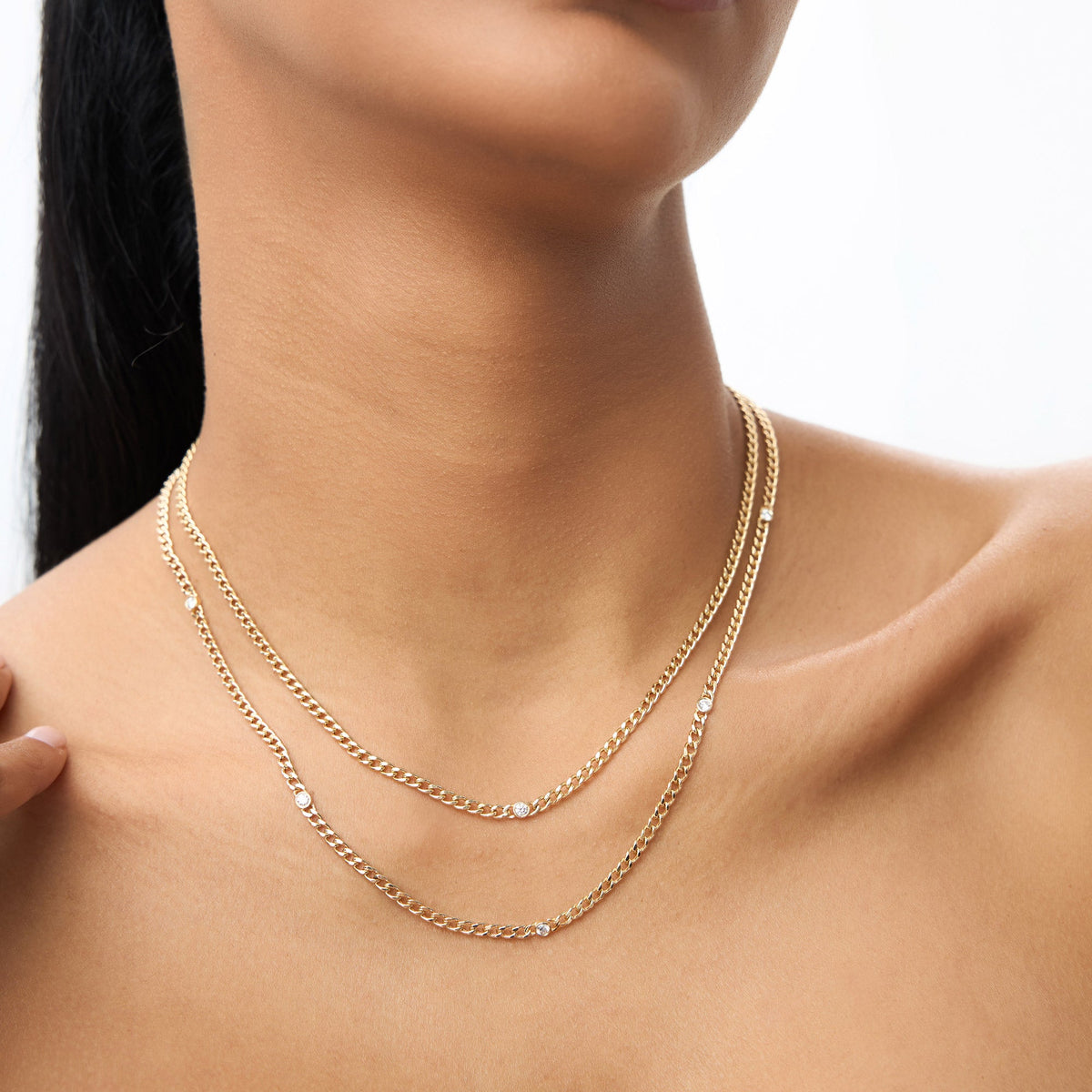Cuban Link Necklace w/ Bezel Setting Diamond in 14K Gold