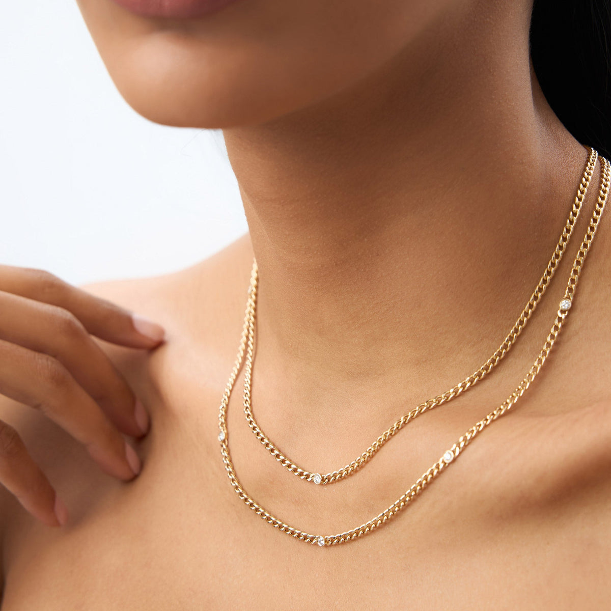 Cuban Link Necklace w/ Bezel Setting Diamond in 14K Gold