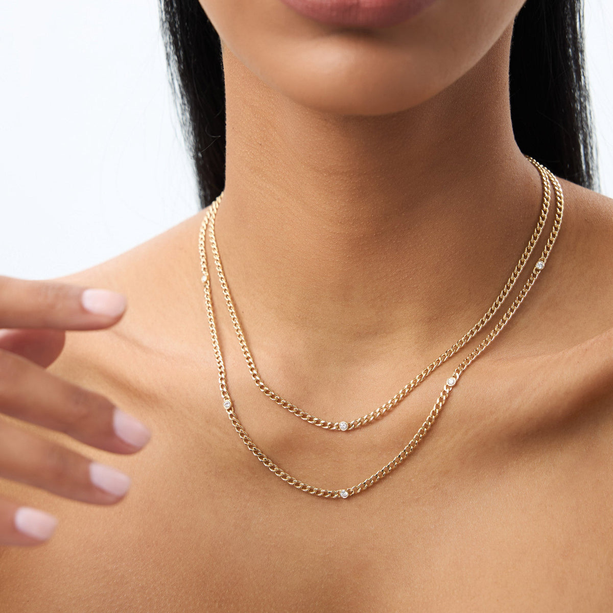 Cuban Link Necklace w/ Bezel Setting Diamond in 14K Gold