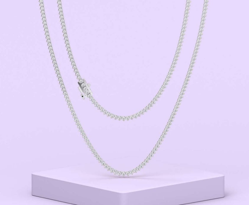 14K 3-Prong Straight Line Tennis Necklace
