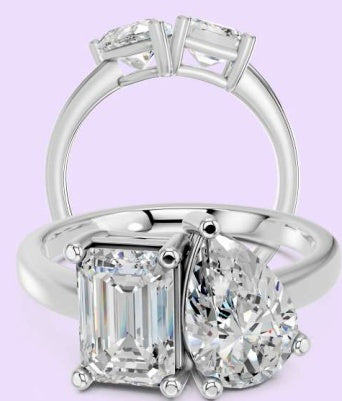 14K Emerald and Pear Toi et Moi Ring