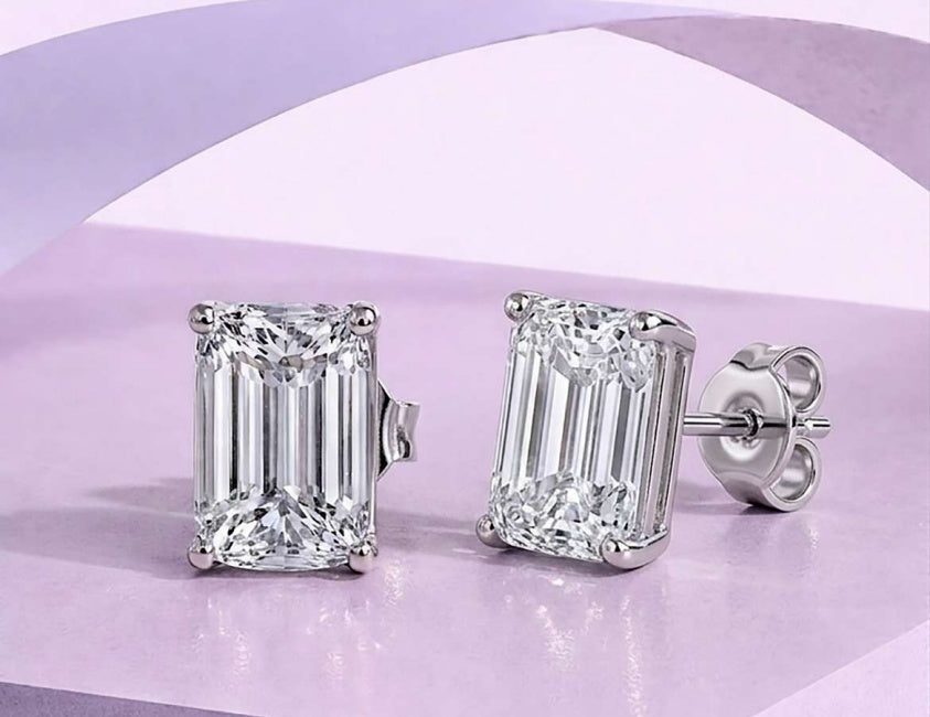 14K Emerald Basket Solitaire Stud Earrings
