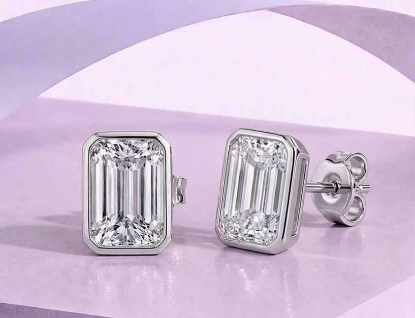 14K Emerald Bezel Solitaire Earrings