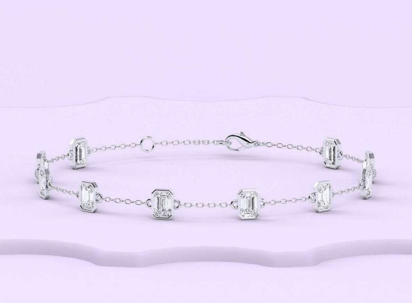 14K Emerald Diamond Station Bracelet