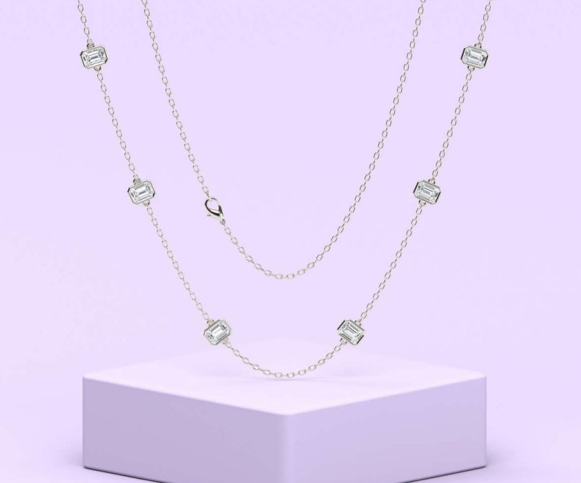 14K Emerald Diamond Station Necklace