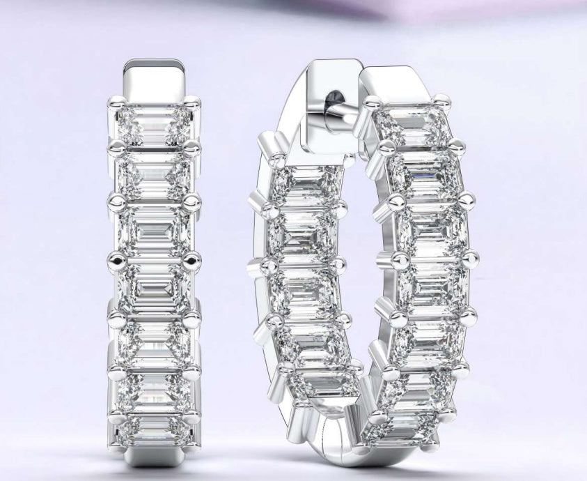 14K Emerald East-West Fancy Hoop Earrings