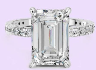 14K Emerald Hidden Halo Diamond Shank Ring QG