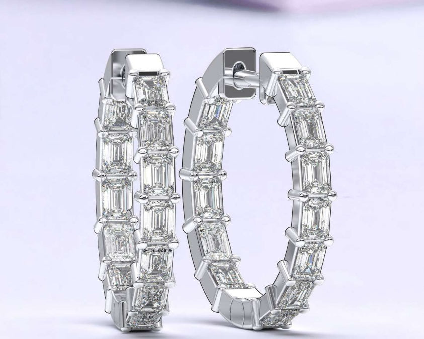14K Emerald North-South Fancy Hoop Earrings