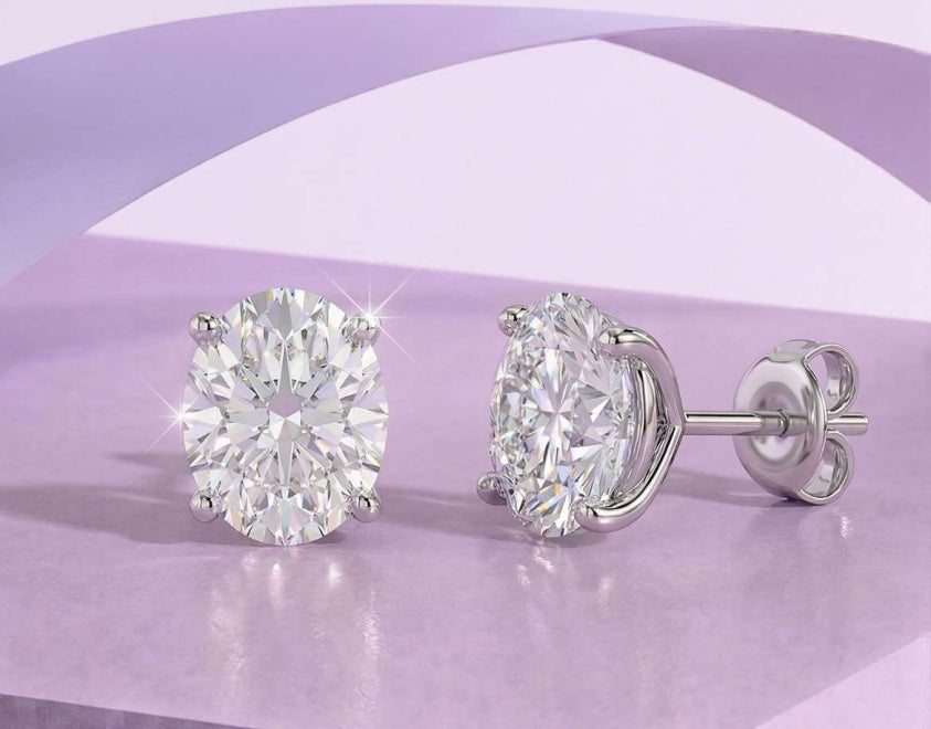 14K Oval 4-Prong Martini Stud Earrings