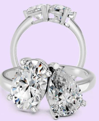 14K Oval and Pear Toi et Moi Ring