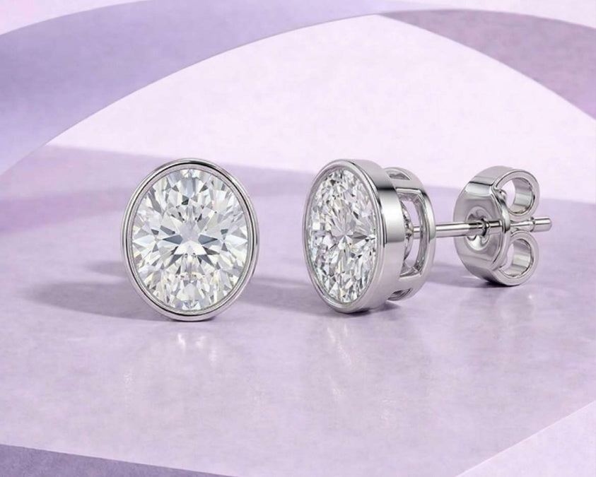 14K Oval Bezel Solitaire Earrings