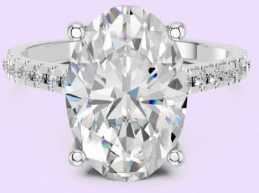 14K Oval Cathedral Hidden Halo Ring with Diamond Shank