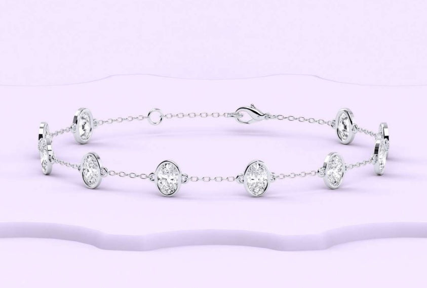 14K Oval Diamond Station Bracelet