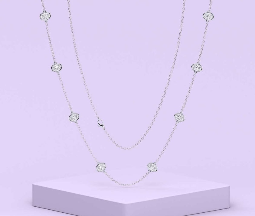 14K Oval Diamond Station Necklace