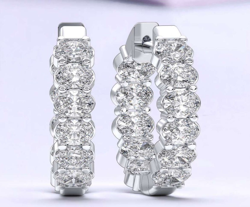 14K Oval East-West Fancy Hoop Earrings