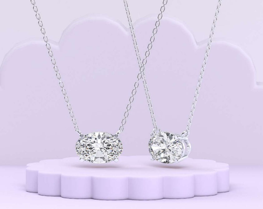 14K Oval Floating Diamond Solitaire Pendant