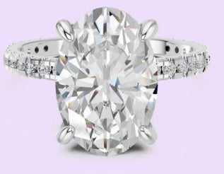 14K Oval Hidden Halo Diamond Shank Ring QG