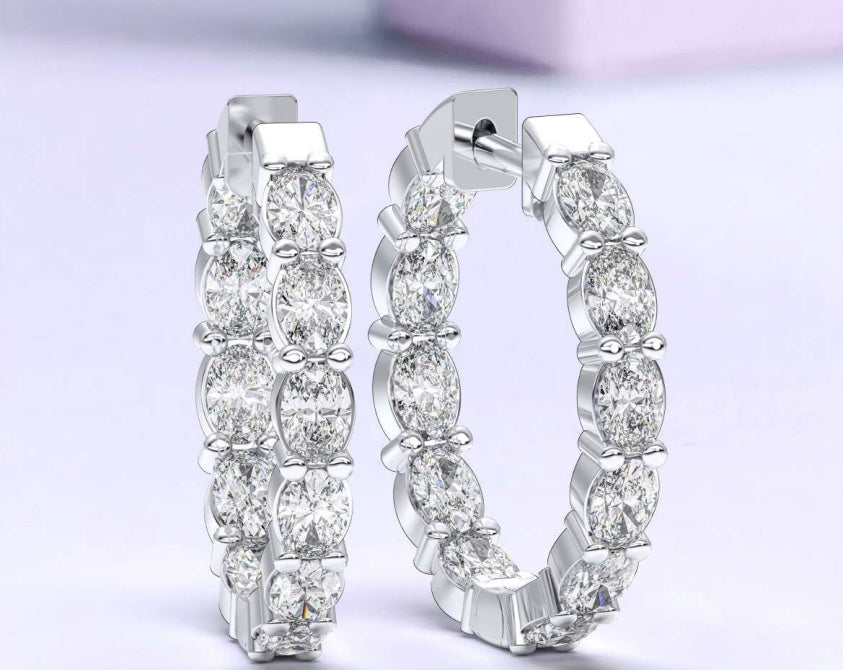 14K Oval North-South Fancy Hoop Earrings