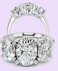 14K Oval Three-Stone Ring