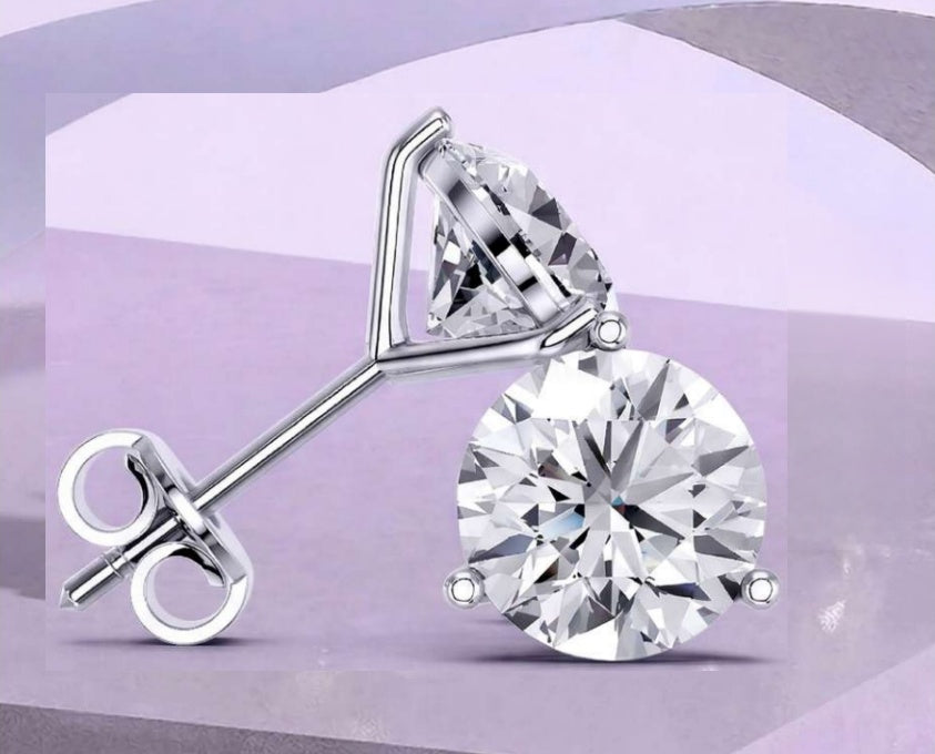 14K Round 3-Prong Martini Stud Earrings