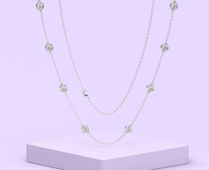 14K Round Diamond Station Necklace