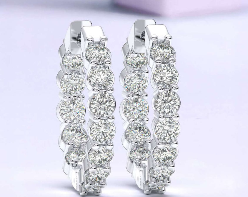 14K Round North-South Fancy Hoop Earrings
