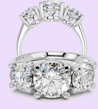 14K Round Three-Stone Ring